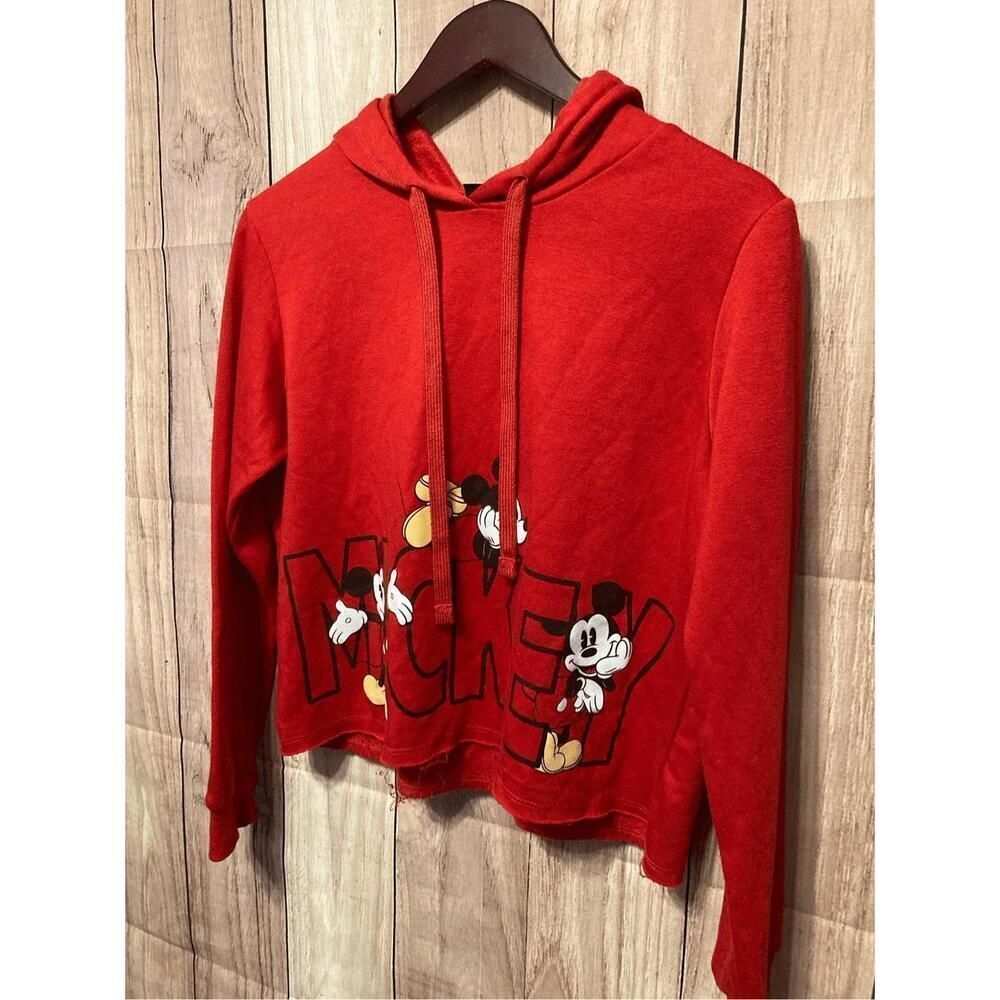 Disney Mickey Mouse Medium red sweatshirt hoodie crop top - Picture 2 of 4
